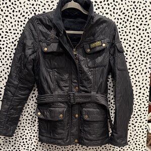 Barbour Women’s International Polarquilt Quilted Black Jacket with Belt Sz 8